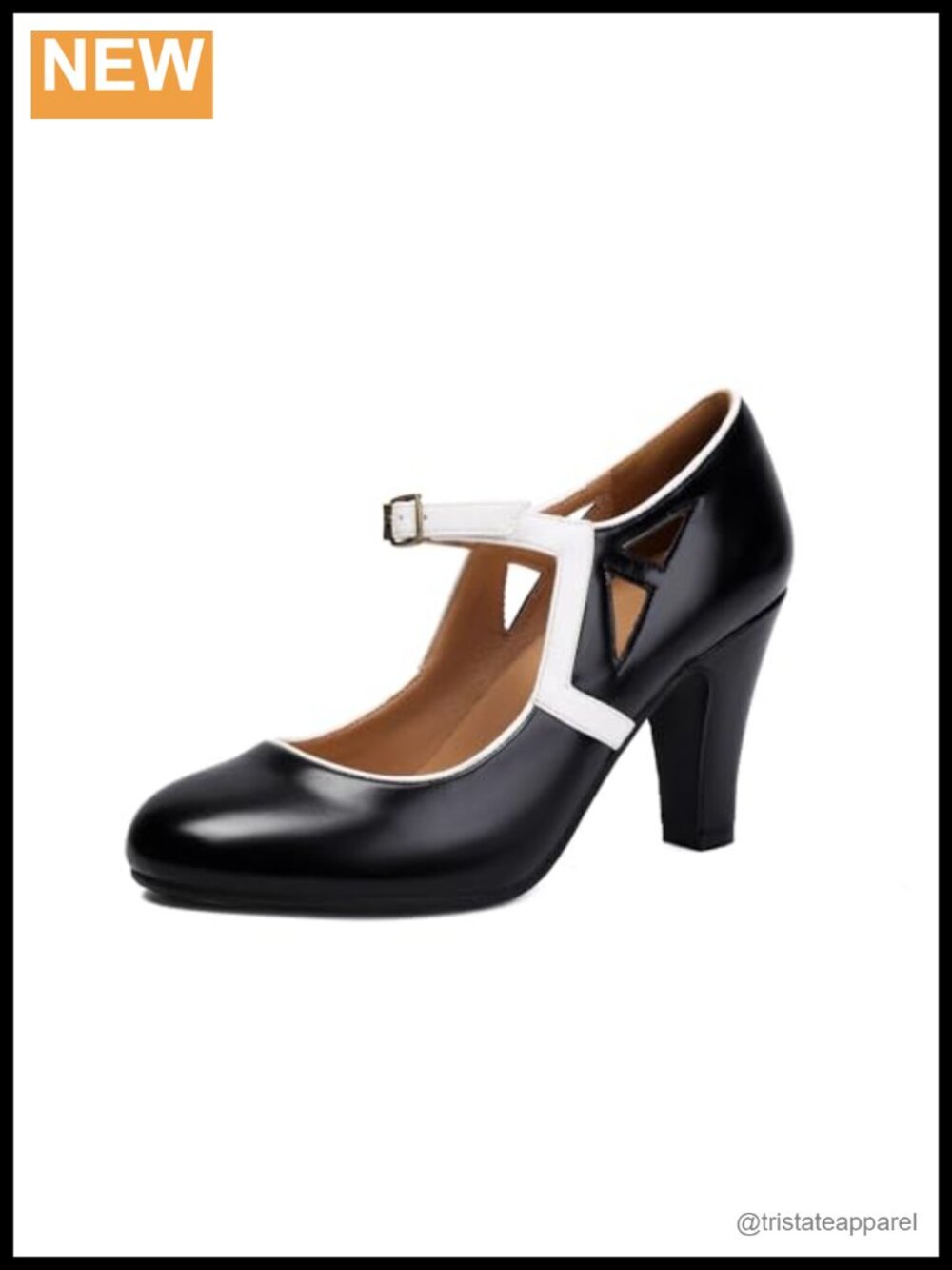 Women's Mary Jane Pumps 3.15" Heel Faux Leather Buckle Ankle Strap Retro Heels